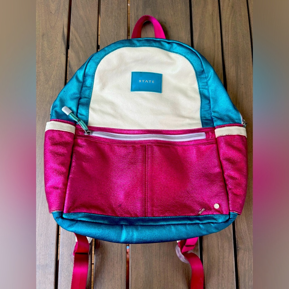 State Kane Kids Backback Turquoise Hot Pink Metallic Ages 4-8 Sold Out Color